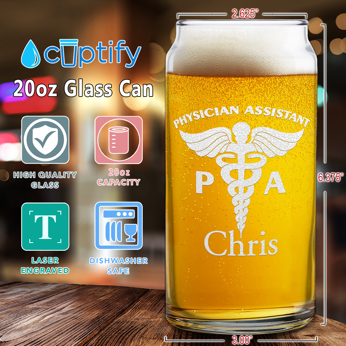 Personalized PA Physician Assistant Etched Glass
