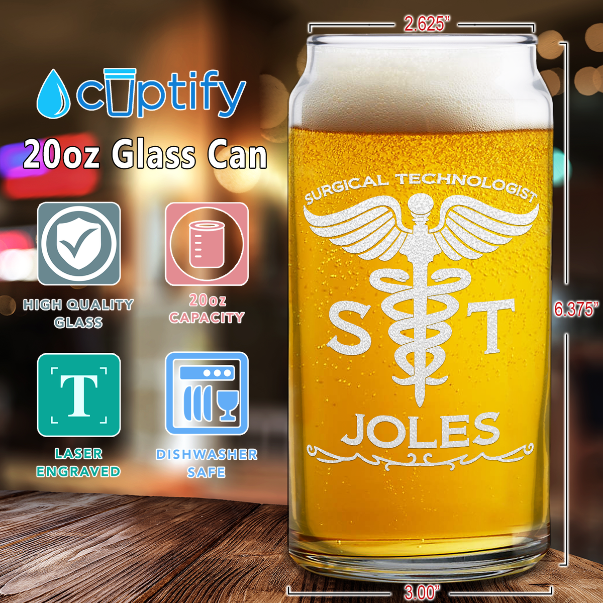 Personalized ST Surgical Technologist Etched Glass