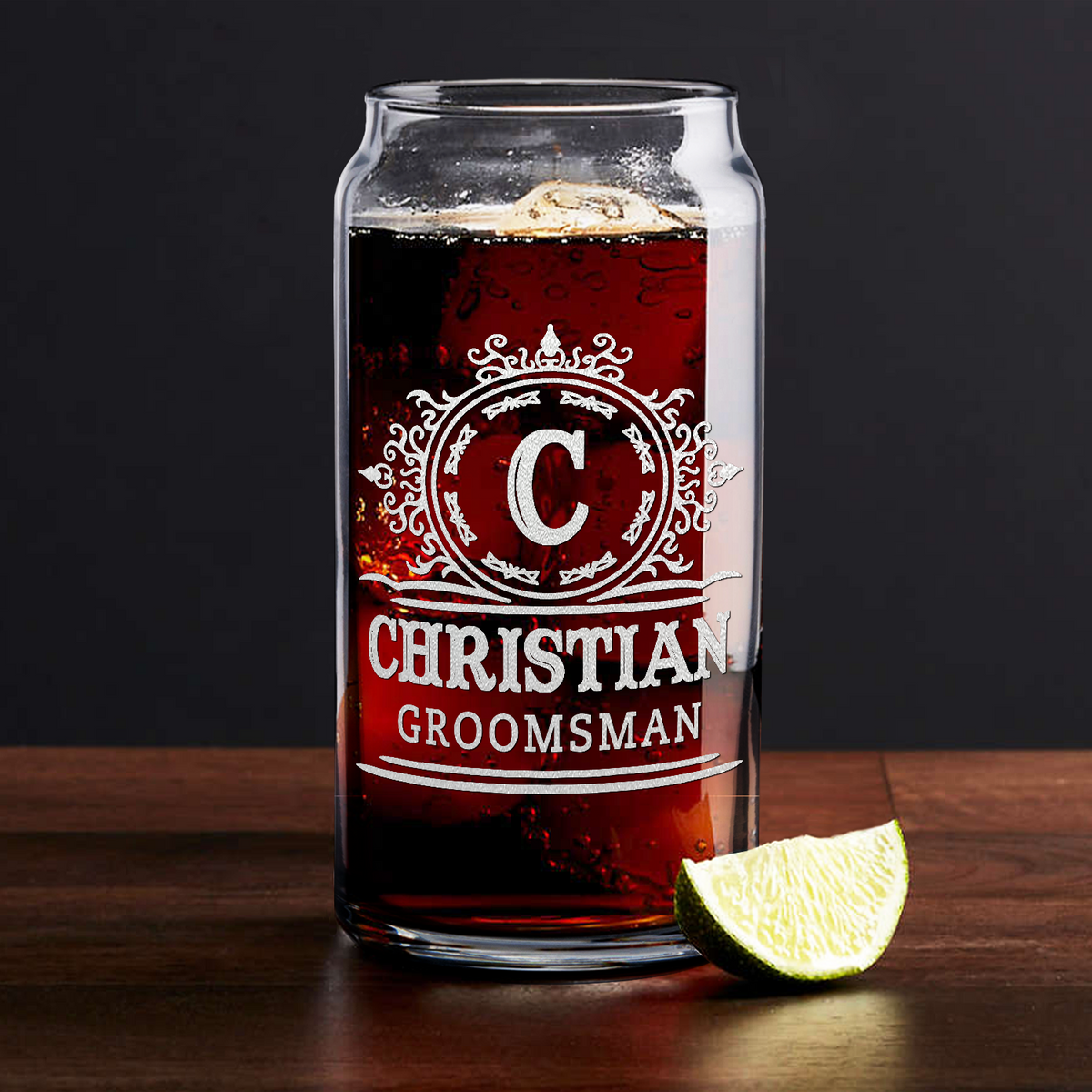  Personalized Groomsman Initial Etched on Glass