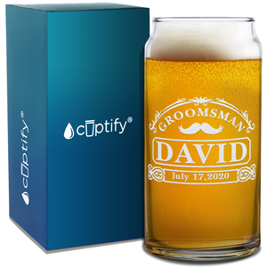  Personalized Groomsman with Mustache Etched on Glass