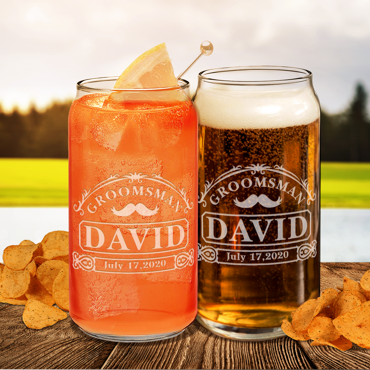  Personalized Groomsman with Mustache Etched on Glass