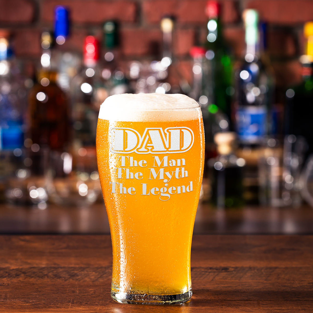 DAD The Man The Myth The Legend Etched on 20 oz Pub Glass