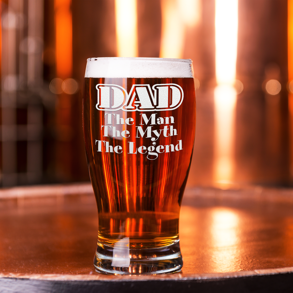 DAD The Man The Myth The Legend Etched on 20 oz Pub Glass