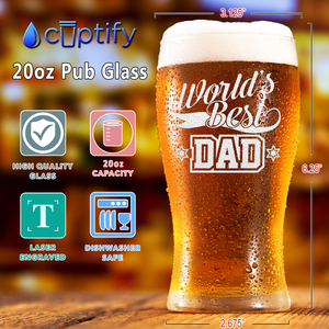 World's Best Dad Etched on 20 oz Pub Glass