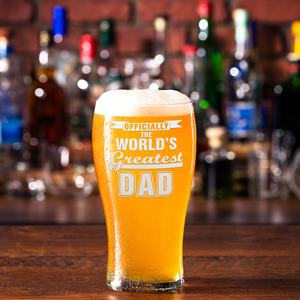Officially World's Greatest Dad Etched on 20 oz Pub Glass