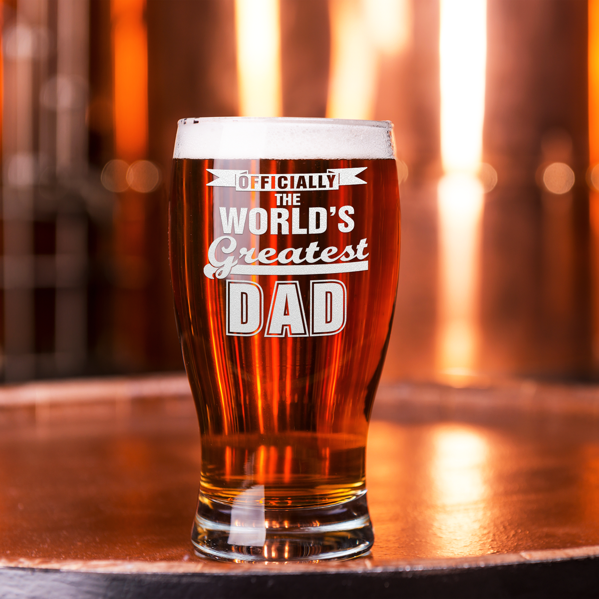 Officially World's Greatest Dad Etched on 20 oz Pub Glass
