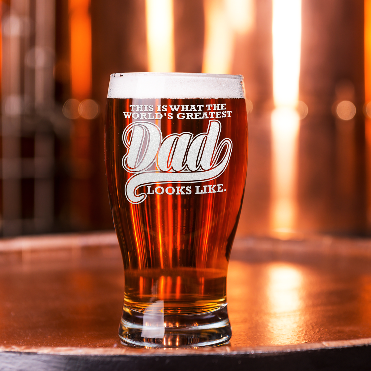 World's Greatest Dad Etched on 20 oz Pub Glass