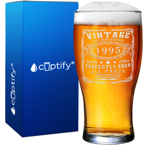 30th Birthday Vintage 30 Years Old Established 1995 Etched on 20oz Pub Glass