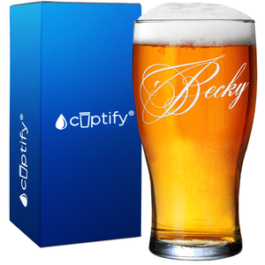 Personalized Decorative Script 20oz Beer Pub Glass