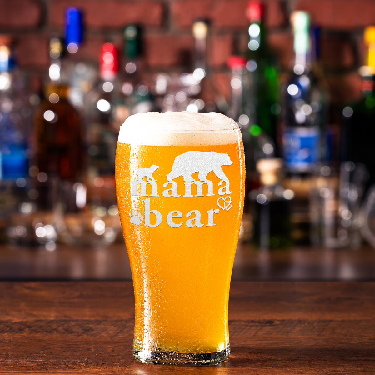 Mama Bear Etched on 20 oz Pub Glass