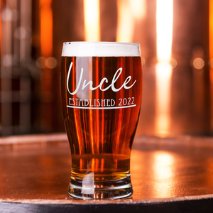 Uncle Established 2022 Etched on 20 oz Pub Glass