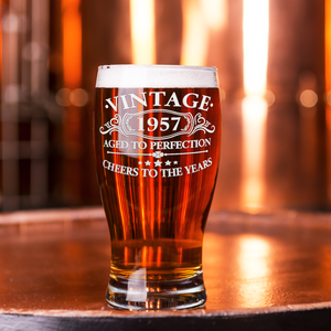 65th Birthday Vintage Aged to Perfection 65 Years Old Cheers to The Years 1957 Etched 20oz Pub Glass