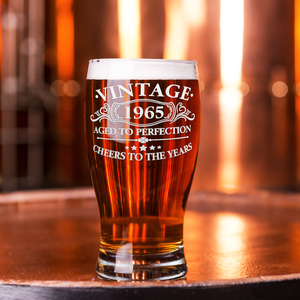 57th Birthday Vintage Aged to Perfection 57 Years Old Cheers to The Years 1965 Etched 20oz Pub Glass