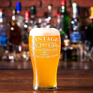 51st Birthday Vintage Aged to Perfection 51 Years Old Cheers to The Years 1971 Etched 20oz Pub Glass
