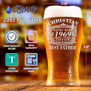 Personalized Year Ultra Rare Edition Best Father Etched 20 oz Beer Pub Glass