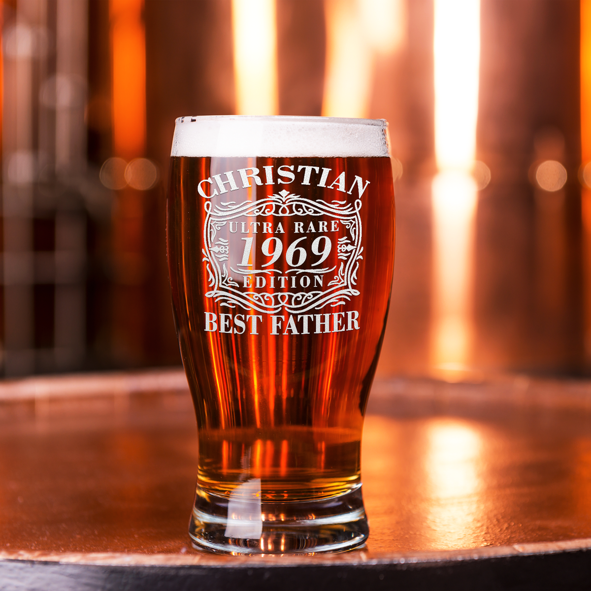 Personalized Year Ultra Rare Edition Best Father Etched 20 oz Beer Pub Glass