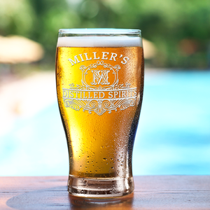 Personalized Distilled Spirits Surname and Initial Etched 20 oz Beer Pub Glass