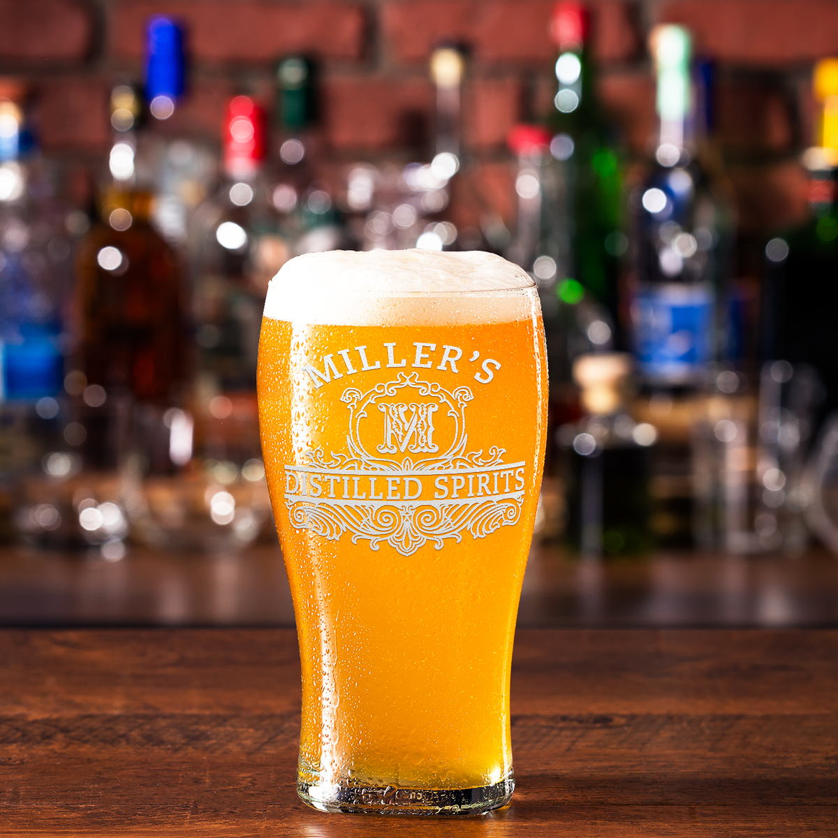 Personalized Distilled Spirits Surname and Initial Etched 20 oz Beer Pub Glass