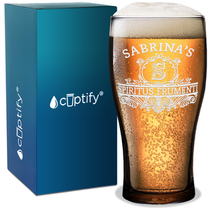 Personalized Spiritus Frumenti Name and Initial Etched 20 oz Beer Pub Glass