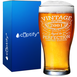 21st Birthday Vintage Aged to Perfection 21 Years Old Cheers to The Years 2001 20oz Pub Glass