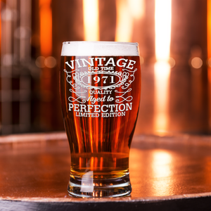 51st Birthday Vintage 51 Years Old Time 1971 Quality Etched 20oz Pub Glass