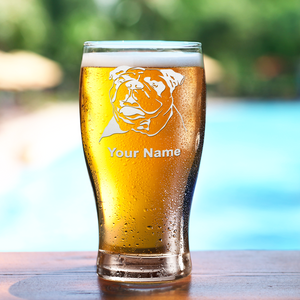 Personalized Bulldog Head Etched 20 oz Beer Pub Glass
