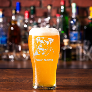 Personalized Bulldog Head Etched 20 oz Beer Pub Glass