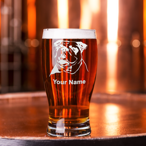 Personalized Bulldog Head Etched 20 oz Beer Pub Glass