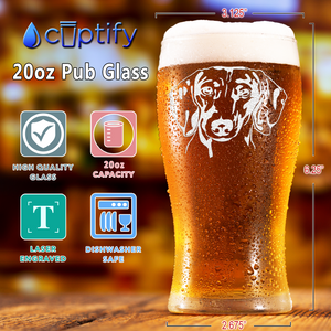 Dachshund Head Etched 20 oz Beer Pub Glass