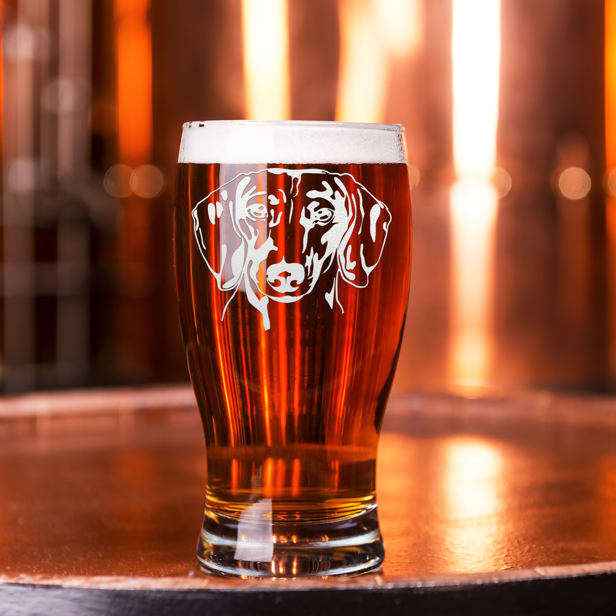 Dachshund Head Etched 20 oz Beer Pub Glass