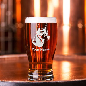 Personalized Doberman Pinscher Head Etched 20 oz Beer Pub Glass