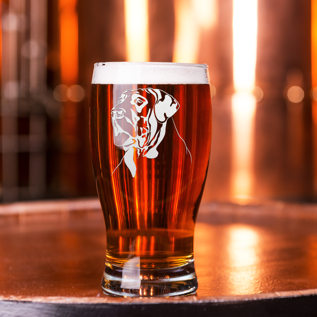 Great Dane Head Etched 20 oz Beer Pub Glass