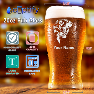 Personalized Great Dane Head Etched 20 oz Beer Pub Glass