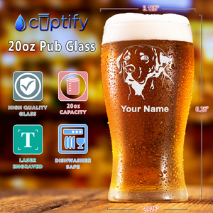 Personalized Labrador Head Etched 20 oz Beer Pub Glass