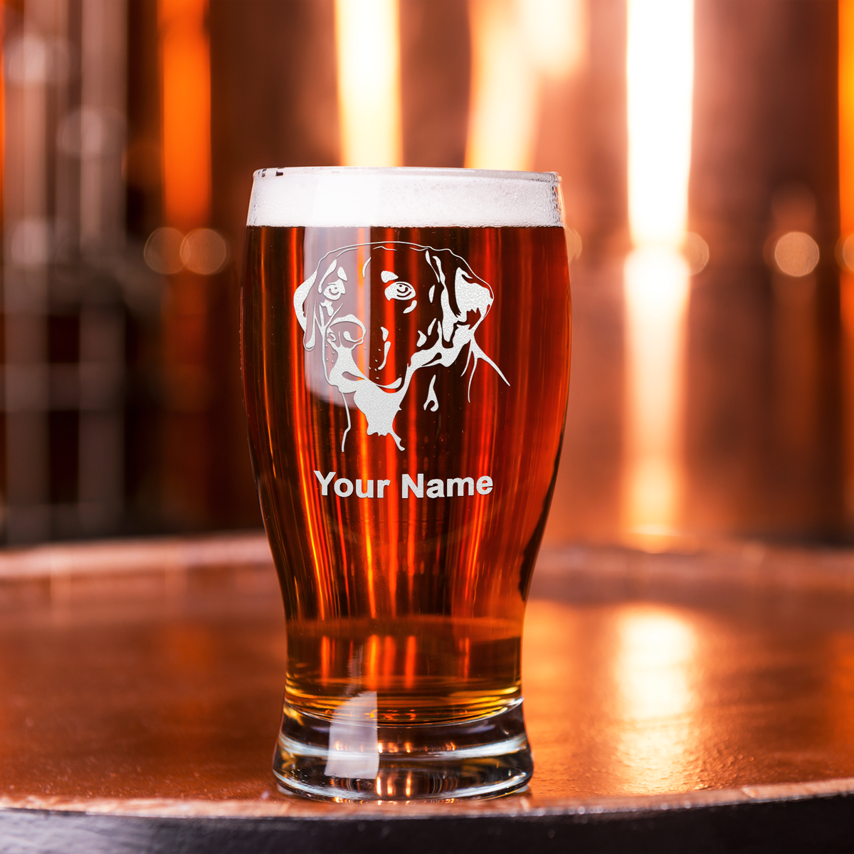 Personalized Labrador Head Etched 20 oz Beer Pub Glass