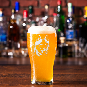 Siberian Huskie Head Etched 20 oz Beer Pub Glass