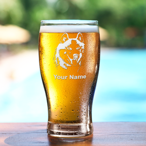 Personalized Siberian Huskie Head Etched 20 oz Beer Pub Glass