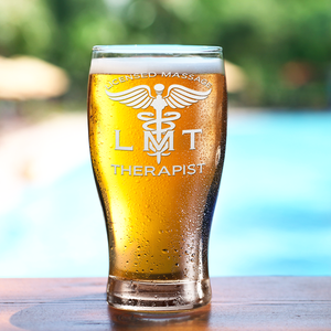 LMT Licensed Massage Therapist Etched 20 oz Beer Pub Glass