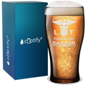 Personalized LMT Licensed Massage Therapist Etched 20 oz Beer Pub Glass