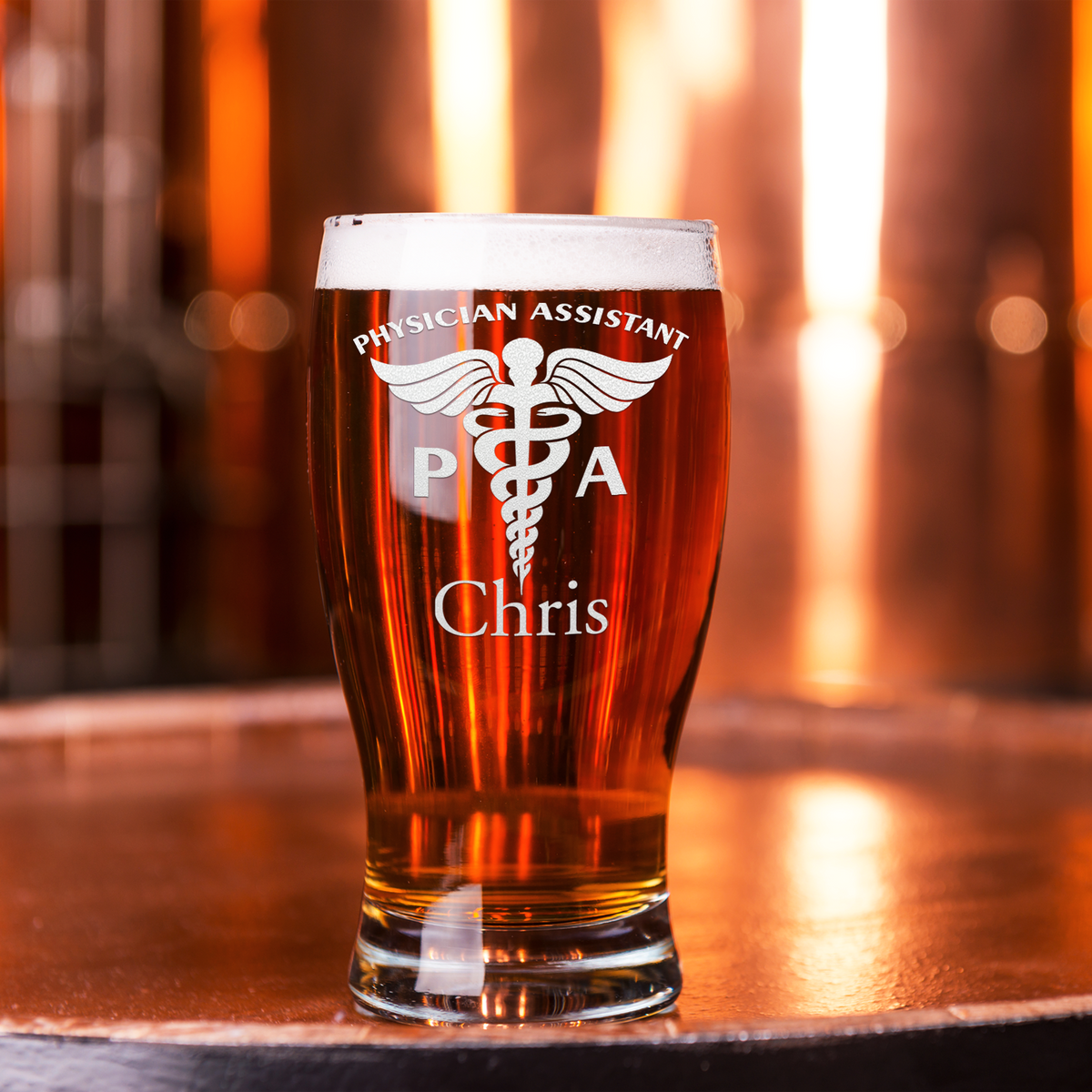 Personalized PA Physician Assistant Etched 20 oz Beer Pub Glass