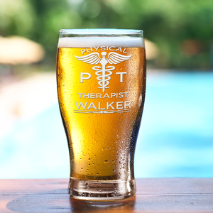Personalized PT Physical Therapist Etched 20 oz Beer Pub Glass