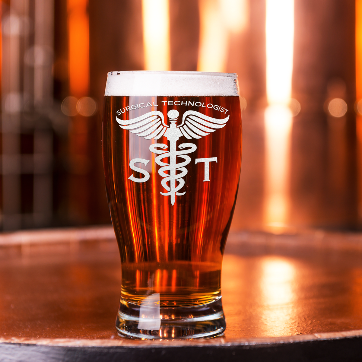 ST Surgical Technologist Etched 20 oz Beer Pub Glass