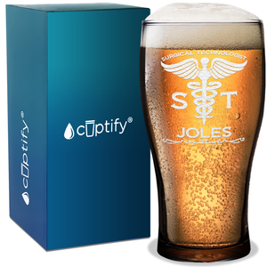 Personalized ST Surgical Technologist Etched 20 oz Beer Pub Glass