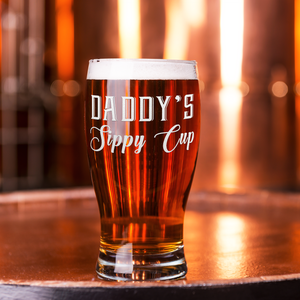 Daddy's Sippy Cup Etched on 20 oz Pub Glass