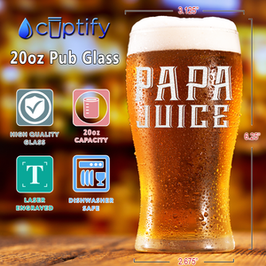 Papa Juice Etched on 20 oz Pub Glass