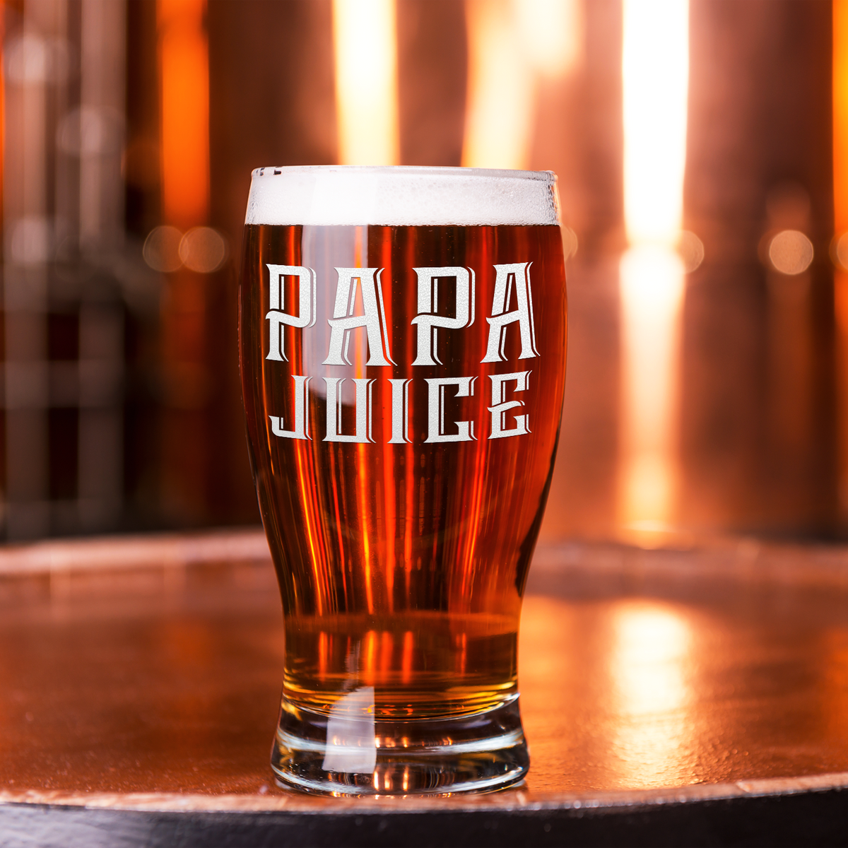 Papa Juice Etched on 20 oz Pub Glass