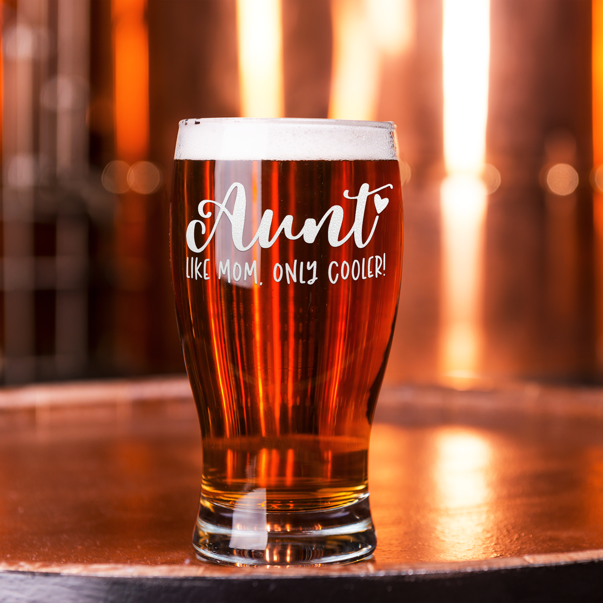 Aunt Like Mom, Only Cooler Etched on 20 oz Pub Glass