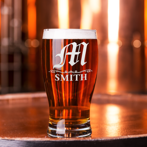 Personalized Gothic Initial 20oz Beer Pub Glass
