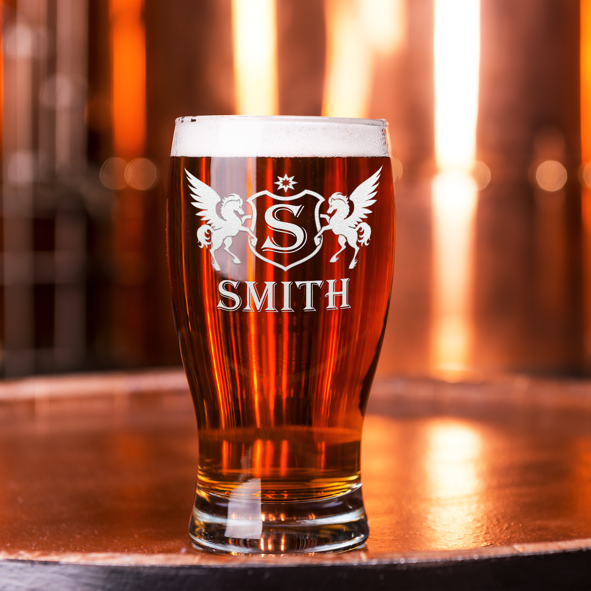 Personalized Monogram Pegasus Crest 20oz Beer Pub Glass