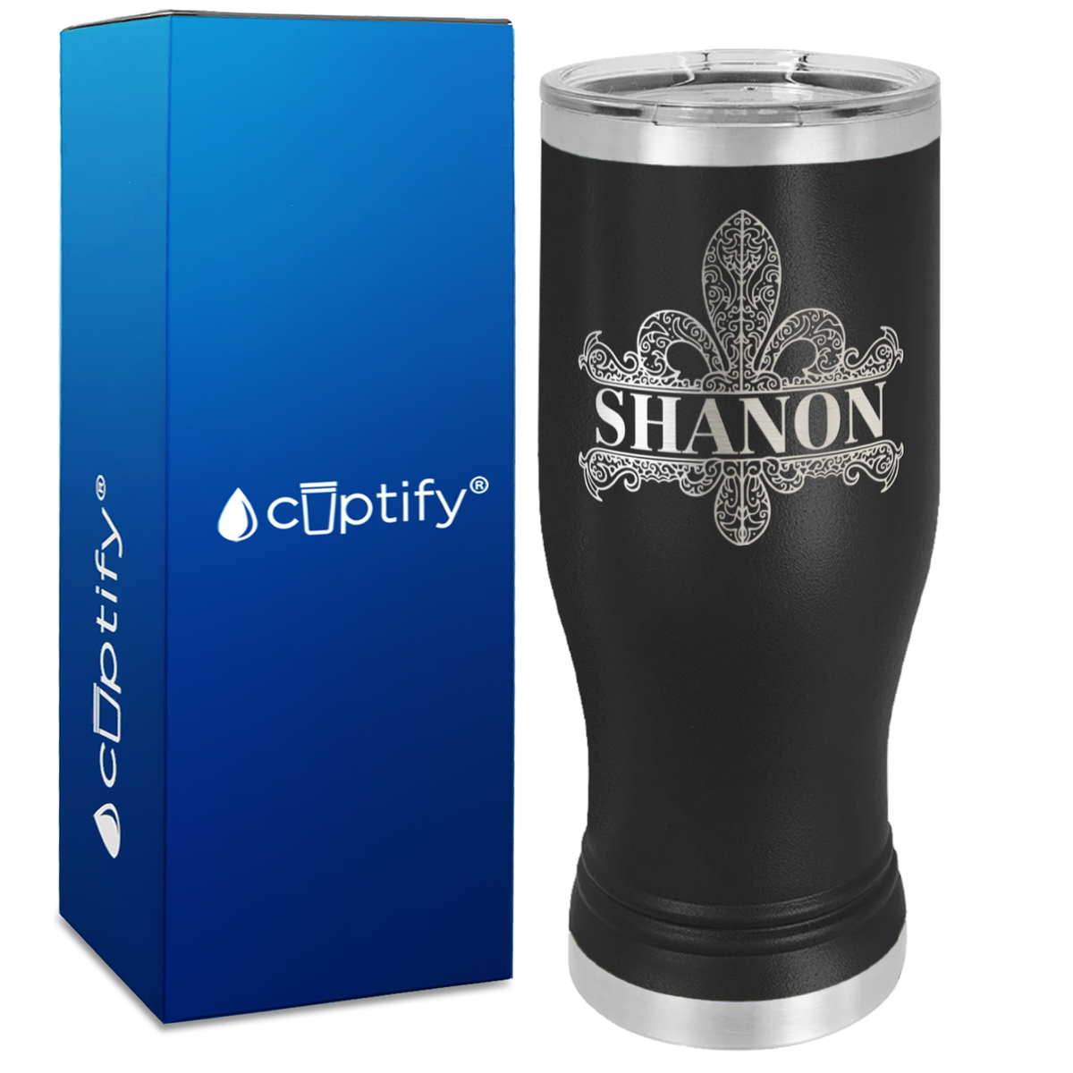 Personalized Fleur de Lis Engraved on 20oz Pilsner